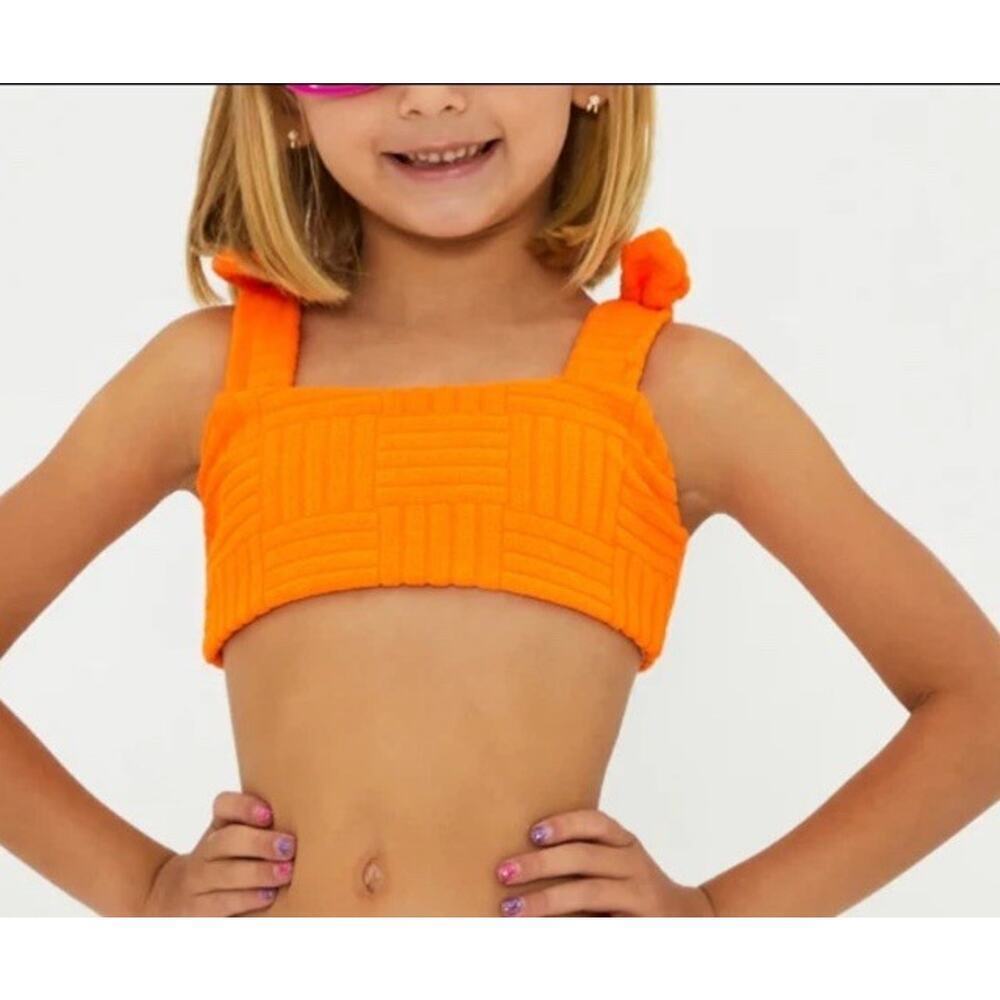 BEACH RIOT Girls 'Little Stella' Terry Cloth Bikini Top Size 13-14 Orange NWT
